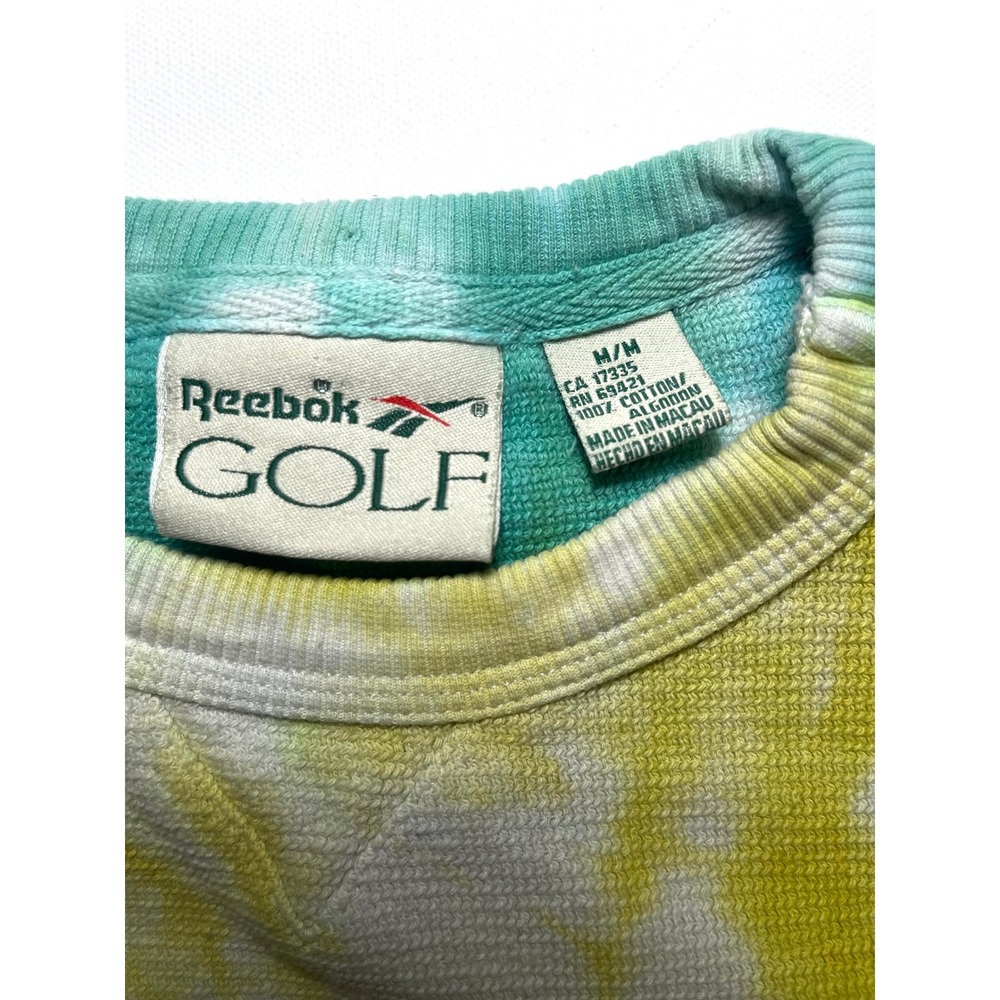 Vintage 90s Reebok Golf Tie Dye Sweatshirt Medium Waffle Knit Y2K Green Teal - Picture 3 of 9